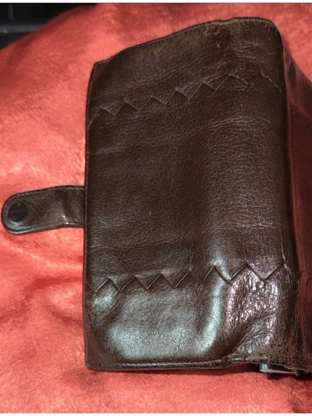 Bottega Veneta Brown Leather Snap Agenda Wallet with Zigzag Stitch